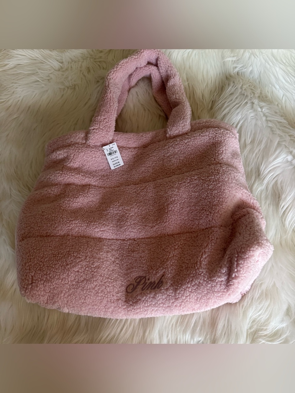 PINK Victoria's Secret Plush Sherpa Tote in Dusty Pink